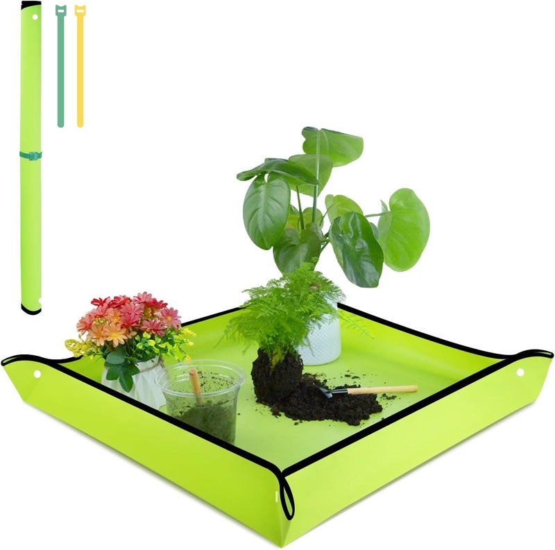 SupKing Repotting Mat 29.5"x 29.5" for Indoor Plant Transplanting Green Large Garden Mat Gift for Plant Lovers Oxford Fabric Portable Potting Tray for Gardening Mess Control - Image 1
